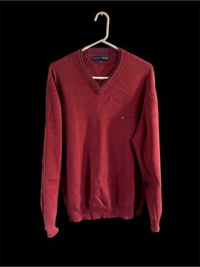VTG Men's TOMMY HILFIGER V-Neck burgundy and purple Pullover Sweater Size XXL